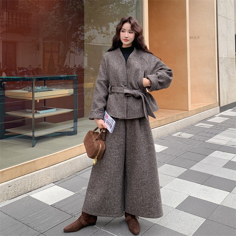 毛呢羽绒服50%羊毛5663-P315-K468-上衣羽绒内胆-裤子加厚-套装,女装套装/套裙,2C275
