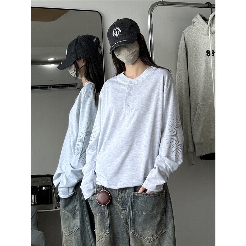 916-W81-特P38无差价秋装袖子拼接亨利领长袖T恤卫衣中性M-5XL,男装T恤,星座916