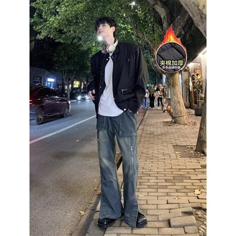【有货】DB956-P80美式金属拉链肩垫夹克男宽松冬季潮牌休闲棉服,男装夹克,星座603-2