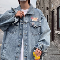 潮复古高街水洗做旧牛仔外套男款春秋hiphop美式夹克宽松，男装夹克，星座716-3