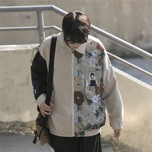 1CityBoy刺绣拼接夹克女大码情侣夹克男潮外套男JK7711P75控108图片