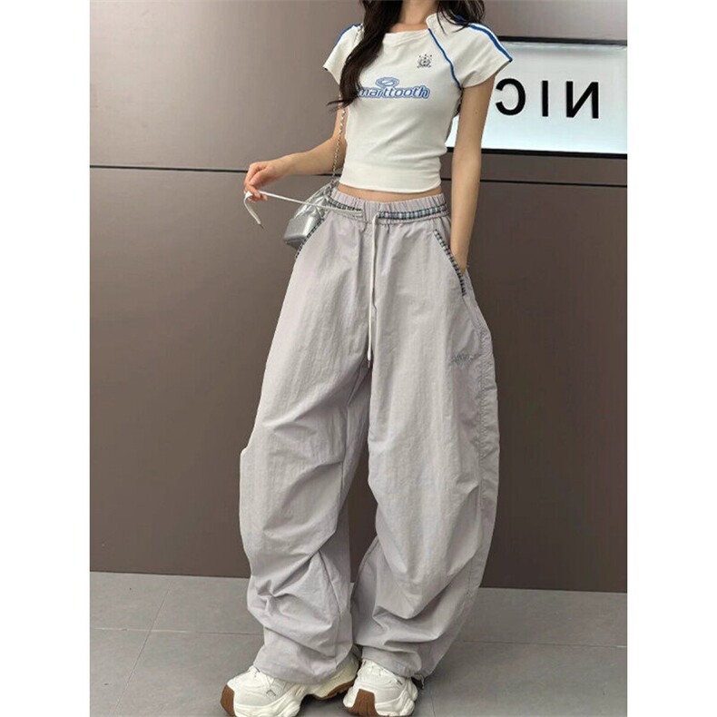 抖音夏季美拉德复古卡其色弯刀裤男女款宽松阔腿工装裤子,男装工装外套,星座715-4