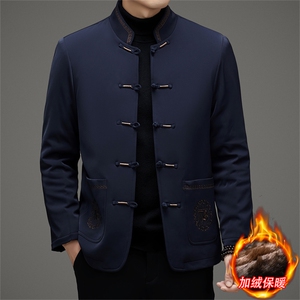 继续主推中老年风唐装加绒棉服中山装盘扣男复古棉衣外套图片