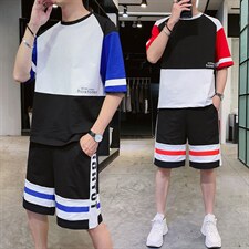 夏季纯棉短袖t恤男潮流帅气宽松五分袖套装男F214P58，男装休闲套装，电商A086