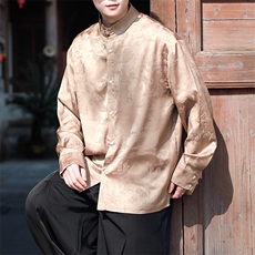 新中式男士新款现货长袖立领衬衫长丝提花纹CS01-P75控98，男装衬衫，电商A021