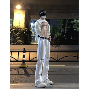 B221 美式ins高街简约小众设计毛边破洞牛仔裤 LK23067-P60 控78图片