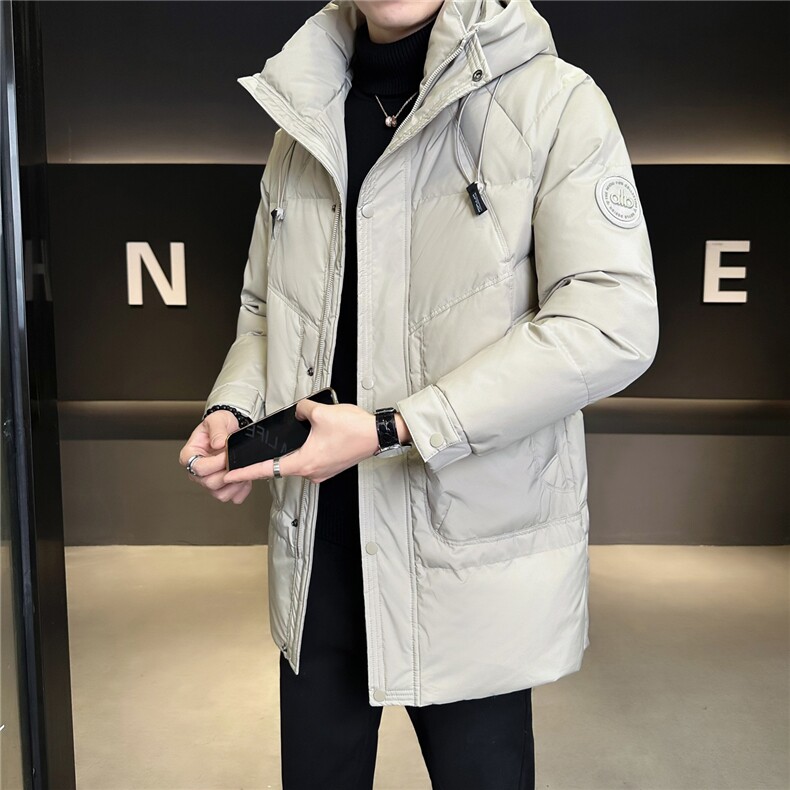 9960-L-4XL-P255标50绒店主冬休闲连帽简约纯色中长款羽绒服男图片