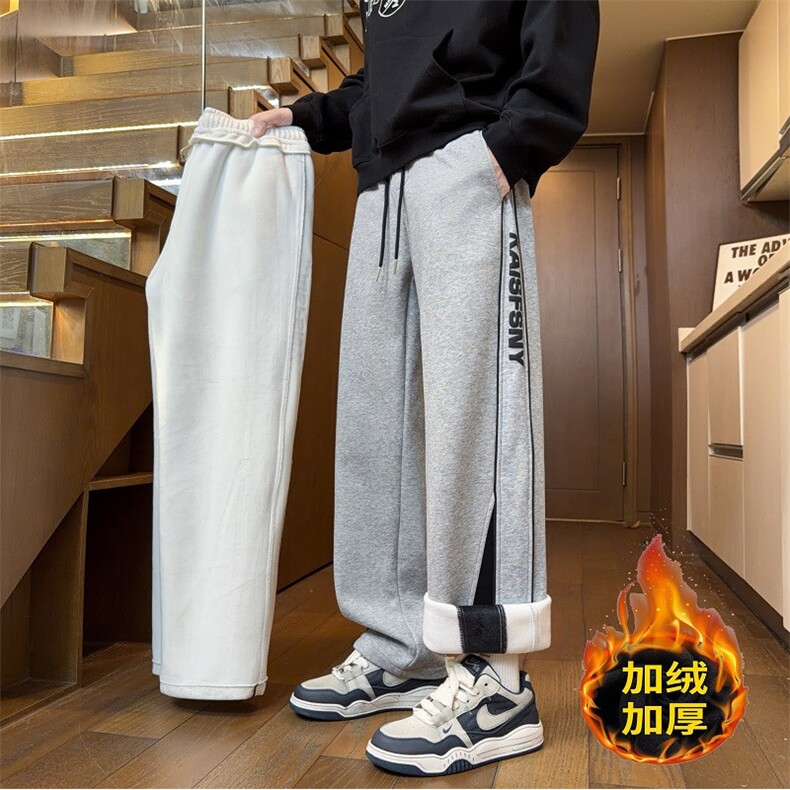 2025冬季加绒保暖直筒休闲裤宽松印花拼接裤子*CK25101*P45加绒50，男装棉衣，星座511-1