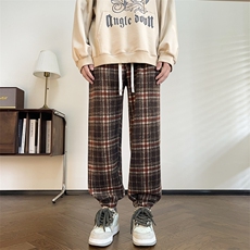 秋冬新款加厚百搭格子裤男女情侣拖地裤阔腿长裤KZ55-P50，男装休闲裤，星座222-7