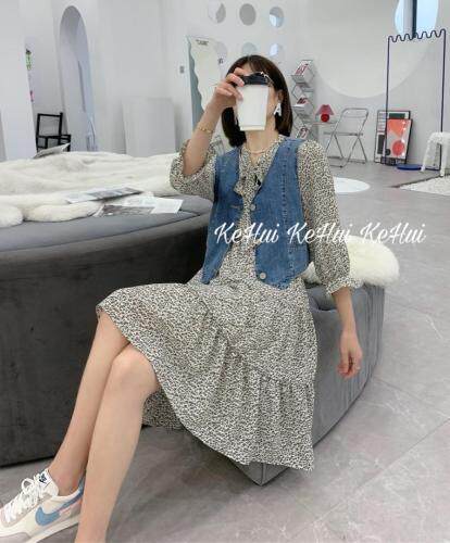 【现货】夏季牛仔马甲碎花连衣裙两件套，女装马夹，珂 慧