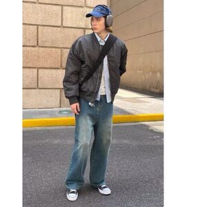 慵懒美式飞行员夹克外套男春秋潮流原宿百搭新款时尚气质文艺简约图片