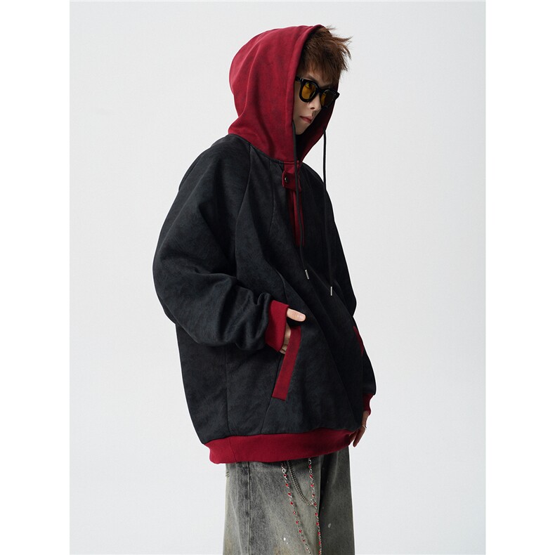 现货WY10158-特P55加绒TP60连帽撞色解构拼接宽松大码卫衣外套，女装短外套，电商A059