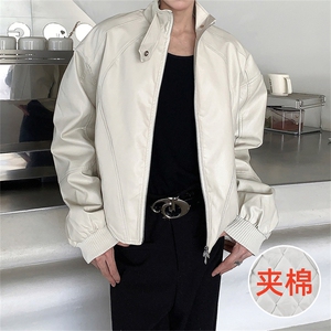 美式复古夹棉加厚机车服男女痞帅秋冬新品短款宽松外套黑色皮衣男图片