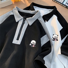 白底23新款夏季半拉链刺绣翻领百搭潮流时尚短袖T恤D6325P50控68，男装T恤，电商A268