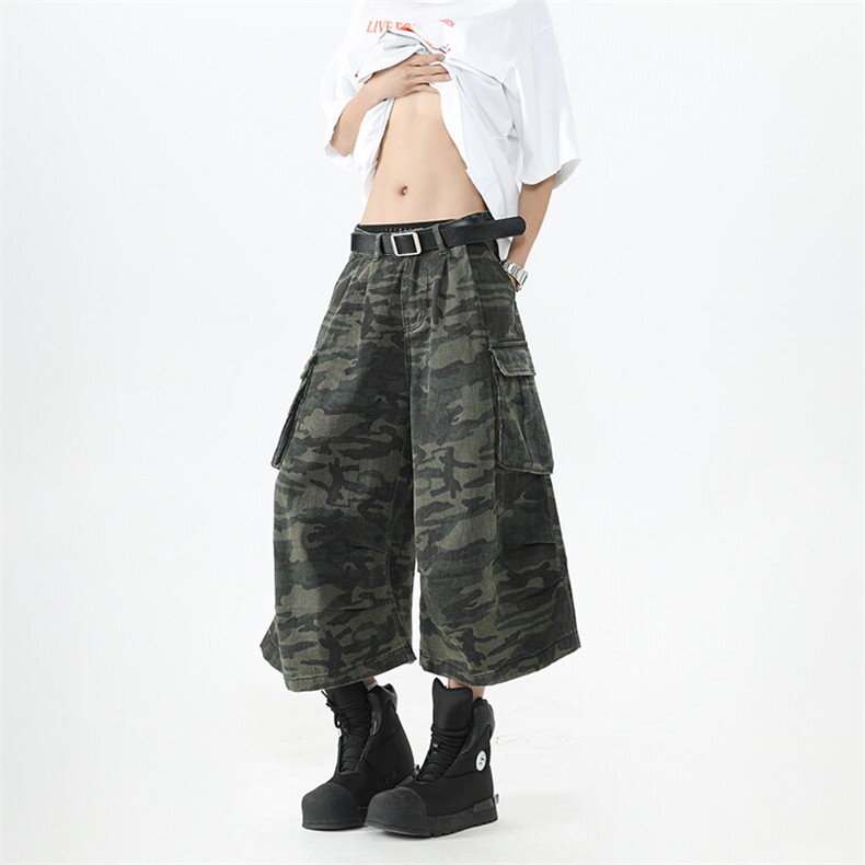 (现货)611-3 BK1081 特价P49 美式1复古迷彩工装宽松阔腿七分裤图片