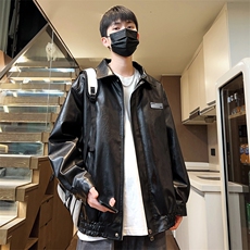 男士皮夹克翻领秋季潮皮衣宽松贴标外套茄克A266-PY006-特P40，男装皮衣，电商A266