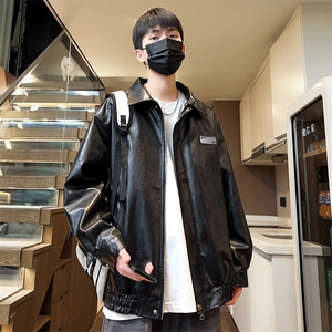 男士皮夹克翻领秋季潮皮衣宽松贴标外套茄克A266-PY006-特P40图片