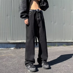 美式vibe风裤子高街纯黑色微喇牛仔裤男款显高直筒裤秋冬~K60866图片