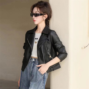 时髦小皮衣外套女2024春秋新款小个子修身显瘦复古PU皮夹克机车服图片