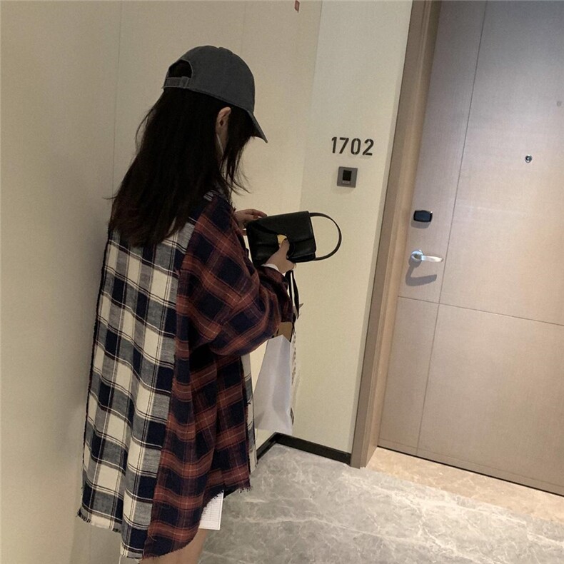 磨毛格子衬衫，女装衬衫，XTZ style