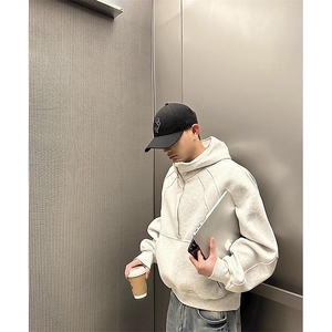 抖音得物高品质二开 26春装重磅宽松结构拉链设计高领连帽卫衣W76图片