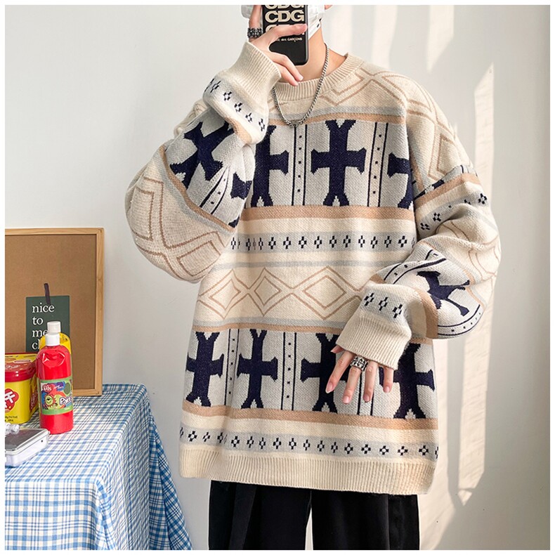 冬季25圣诞圆领加厚毛衣套头风外贸大码男装羊毛衫休闲针织衫，男装针织衫/毛衣，星座909-2（原星座717-2）