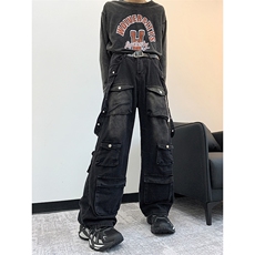 美式复古水洗多口袋工装牛仔裤男女同款宽松休闲百搭阔腿裤，男装牛仔裤，星座410-6（原星座1304-1）