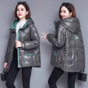 时尚气质后背绣花棉衣 连帽亮面短款棉服 显瘦保暖外套图片