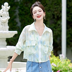 洋气减龄衬衫防晒衣薄外套女2024春夏新款宽松百搭空调衫夹克上衣，女装防晒衣，美静678