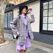现货已出不断货2021新款英伦风韩版格子西装166-XZ03P95控145，女装西装，茜茜公主