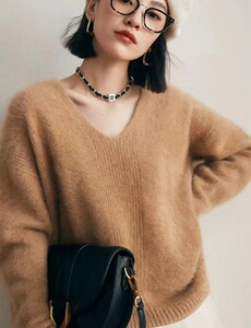 秋冬新款V领慵懒套头毛衣打底韩版宽松女针织上衣图片
