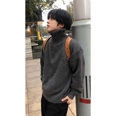 加绒加厚韩系简约时髦上衣半高拉链款秋冬舒适感毛衣HY896P68，男装针织衫/毛衣，电商A102B