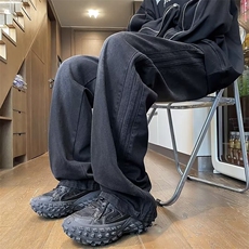 松紧腰牛仔裤男美式宽松直筒水洗侧边条纹阔腿长裤子NQ20，男装牛仔裤，星座1116A-1（原606A）