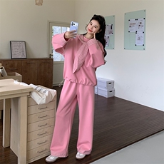 新款大货2026时尚粉色格子拼接卫衣套装女/M2606P190K308，女装套装/套裙，2C268