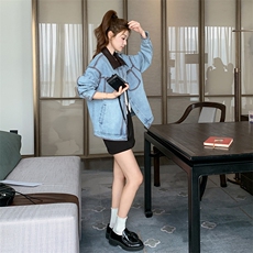 设计感格子拼接复古牛仔外套女2025年春季新款学院风宽松气质夹克，女装短外套，2C305