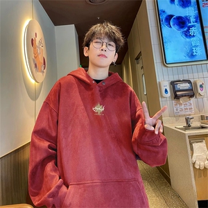 抖音得物深度库存 重磅高品质印花麂皮绒连帽卫衣宽松外套AJP0101图片