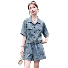 2024年夏装薄款洋气显瘦小个子高腰短裤套装牛仔时尚气质两件套，女装套装/套裙，瑶迪