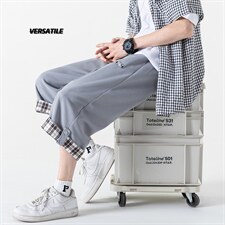 2023夏华夫格无影墙男大码休闲宽松翻边搭扣格子七分裤K23863-P35，男装休闲裤，电商A082