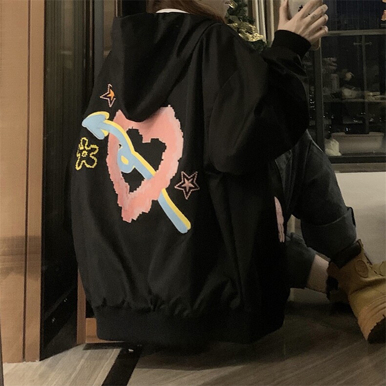 日系宽松拉链开衫外套女秋季新款甜酷卫衣百搭学院风上衣C346-P90,女装短外套,星座911-2(原星座613-2）