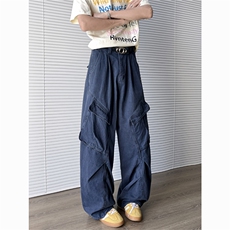 美式潮牌高街工装裤女个性褶皱多口袋阔腿宽松长裤子K8211-P63，男装牛仔裤，星座308B-2