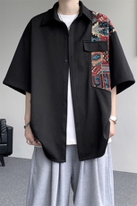8XL-M民族风拼接短袖衬衫男夏季痞帅半袖衬衣薄款外套DC28009P45，男装衬衫，电商B312