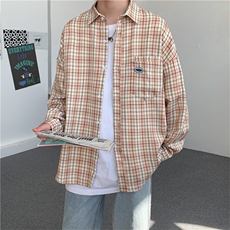 港风秋季新款外穿长袖衬衣文艺ins情侣格子衬衫男女C14/，男装衬衫，电商D202-1