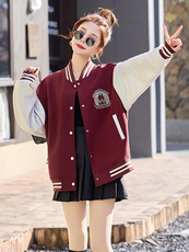 棒球服外套女2025春秋新款小个子超火休闲洋气减龄红色短款厚夹克，商品下架区，韩然一族