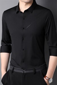 长袖衬衫男中年商务休闲春秋季新款男士无痕衬衣男2023年新款图片