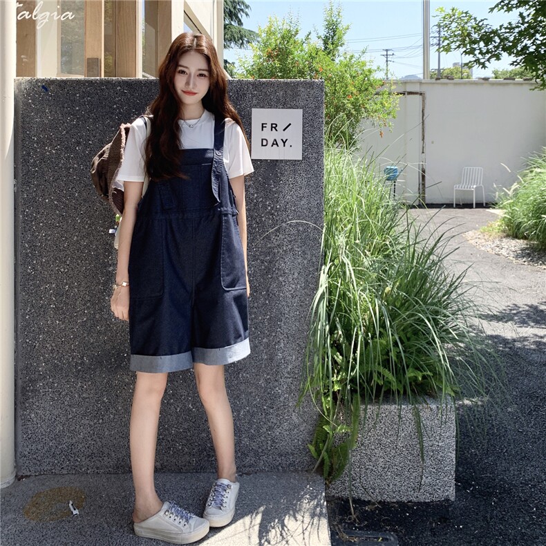 甜酷减龄简约T恤牛仔背带裤套装女2025夏季日系复古设计感两件套图片