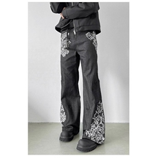 复古高街印花蕾丝纹理长裤美式宽松vintage显高直筒原牛仔裤，男装牛仔裤，四季星座505