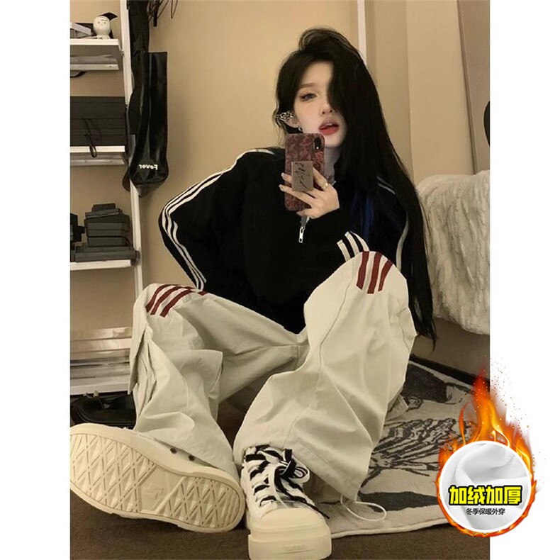 480G重磅加绒硬挺boxy男女秋冬美式高街结构宽松织带立领卫衣外套,女装短外套,电商A486-1
