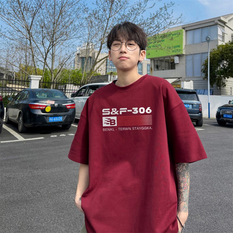 欧美高街重磅硬挺t恤短袖男潮牌潮流夏季小领口美式街头七分半袖,男装T恤,电商B367