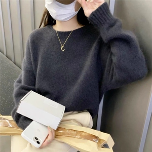 秋冬新款针织套头毛衣女纯色圆领长袖打底羊毛衫图片