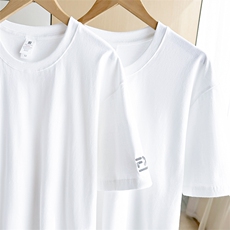 FYJM夏季短袖简约百搭纯色白色五分袖休闲舒适下摆开叉宽松背心衣，男装T恤，航轩羊绒